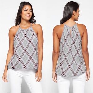 BELLA DAHL Kia Diamond Argyle Plaid Boho Viscose Tencel Blend Beachy Tank Top